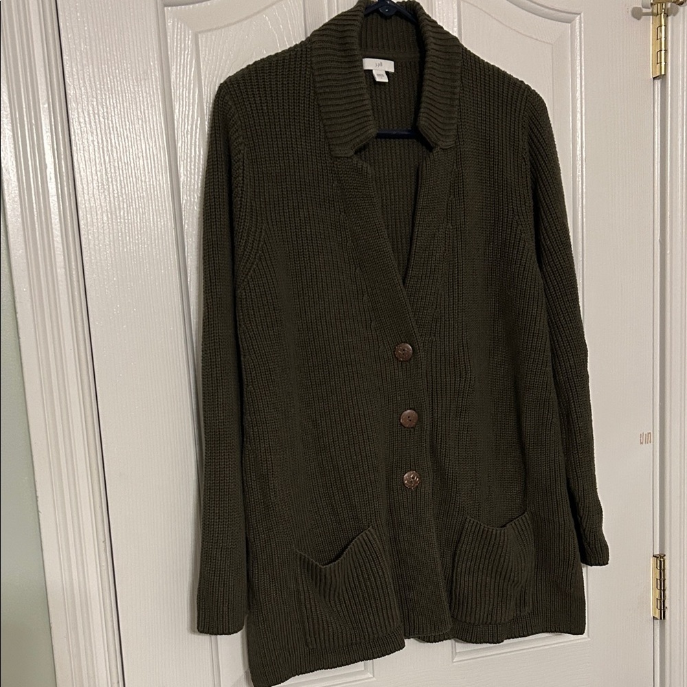 J.Jill Olive Green Button‑Front Cardigan with Pockets – Women’s Large, Excellent - Picture 2 of 8
